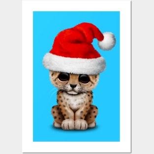 Cute Leopard Cub Wearing a Santa Hat Posters and Art